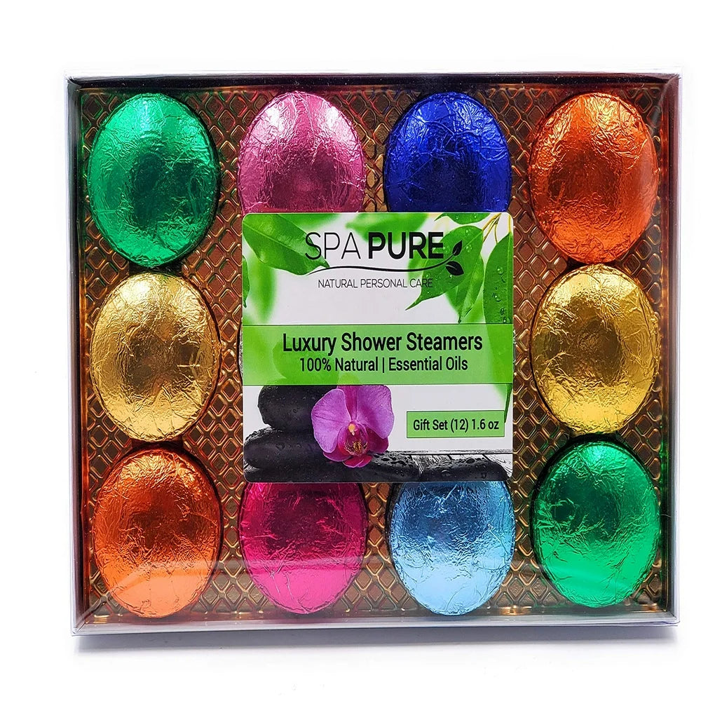 Spa Pure Shower Bombs: New SCENTS Rejuvenating Steamers Aromatherapy Tablets, Bomb, Vaporizing Steamer Soothers Bath Melt for Women, Men, Natural Organic Large Cosmetic Fizzies (12 Count) Pack of 1