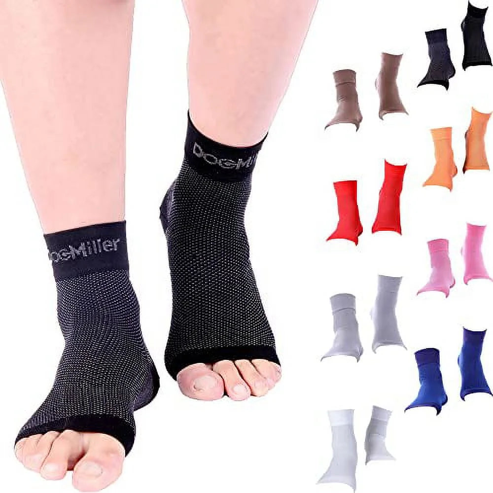 Doc Miller Ankle Compression Sleeve - Heel Brace for Heel Pain - Plantar Fasciitis Foot Wrap for Ankle Support and Neuropathy Relief - 1 Pair Black Plantar Fasciitis Wrap - Small Size