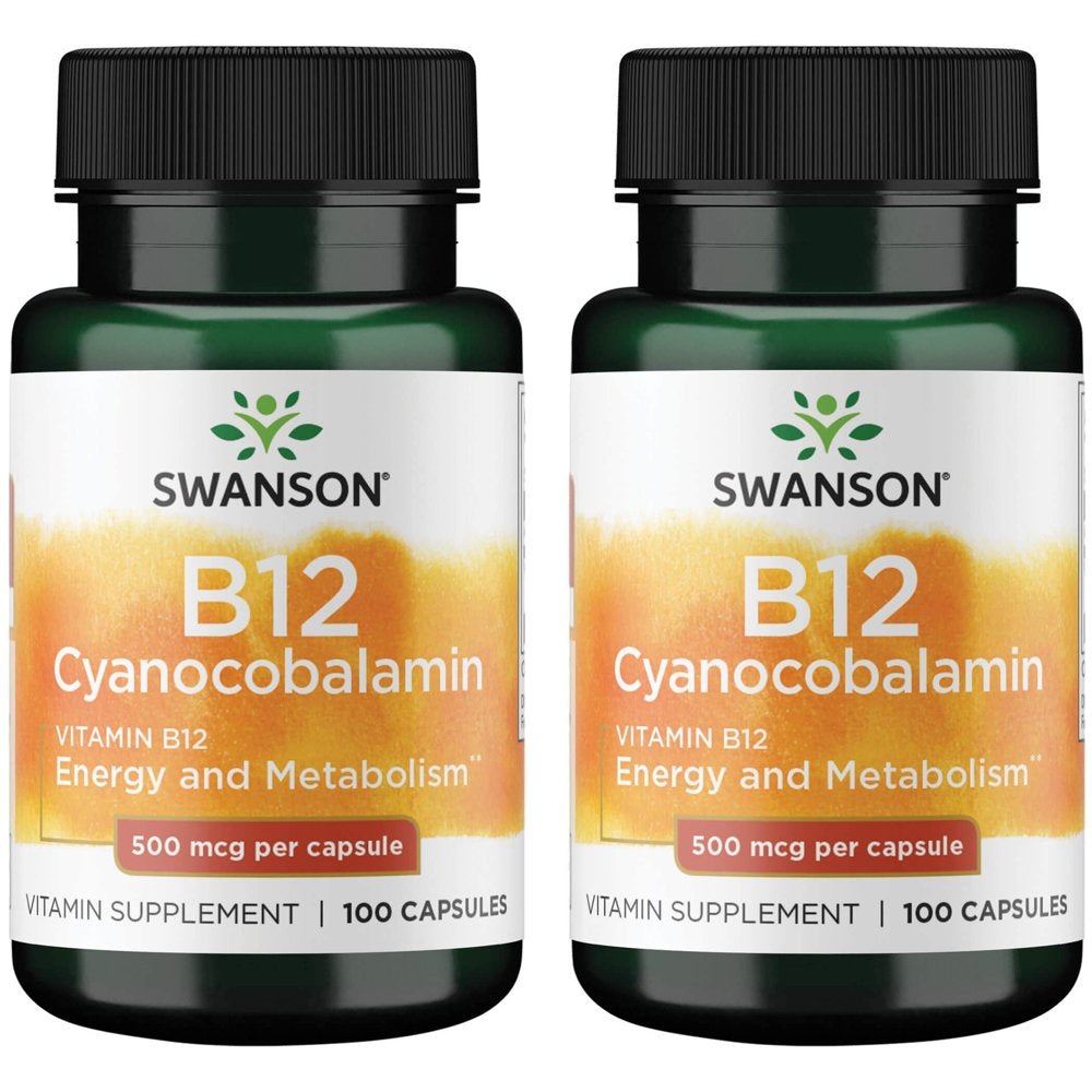 Swanson Vitamin B12 Cyanocobalamin 500 Mcg 100 Caps 2 Pack