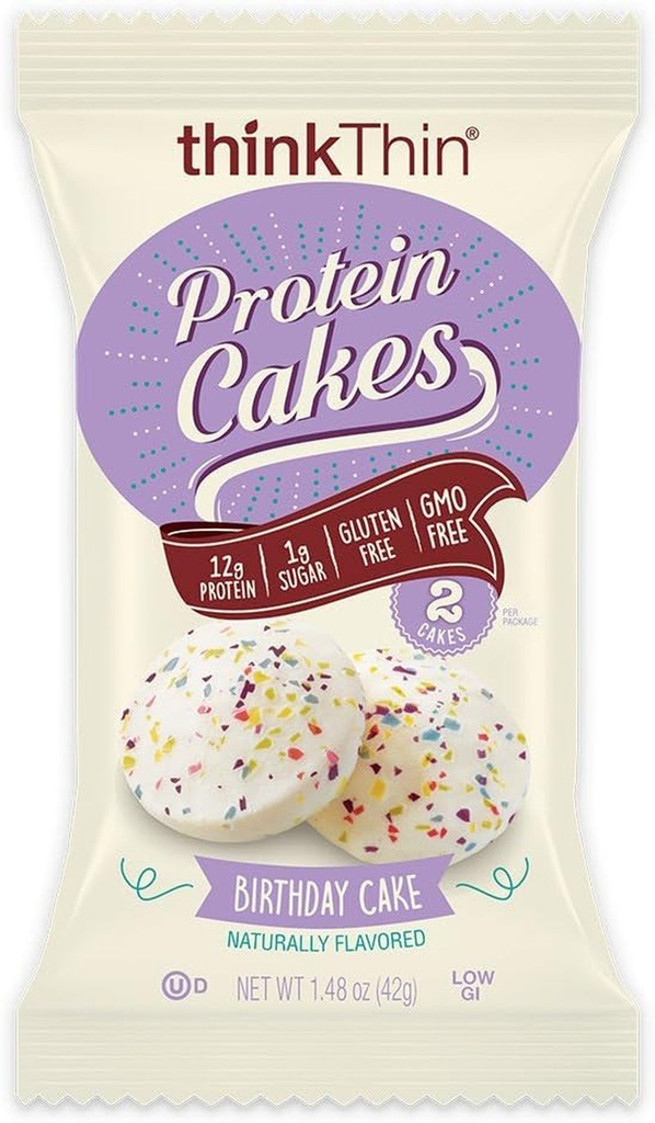 Thinkthin Protein Cakes, Birthday Cake, 2 Cakes per 1.48 Oz Package (Sample Size)