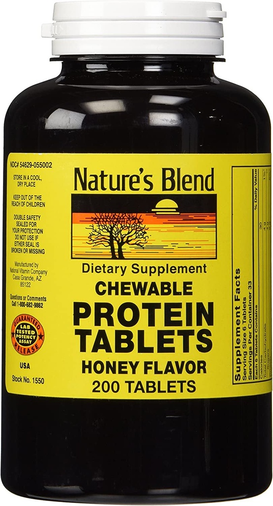 Natures Blend Chewable and Honey-Flavored Protein Tablets 200 Ct | Protein Pills | Supplements for Men | Protein Capsules | Weight Gain Supplements | Essential Nutrition on the Go