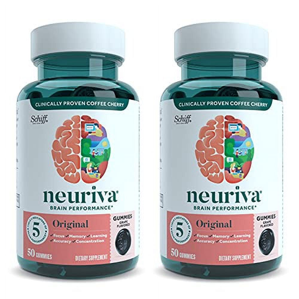 Neuriva Original Gummies (50 Count Bottle), Grape Flavor- 2 Pack