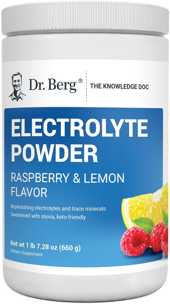 Dr. Berg Hydration Keto Electrolyte Powder - Enhanced W/ 1,000Mg of Potassium & Real Pink Himalayan Salt (NOT Table Salt) - Raspberry & Lemon Flavor Hydration Drink Mix Supplement - 100 Servings