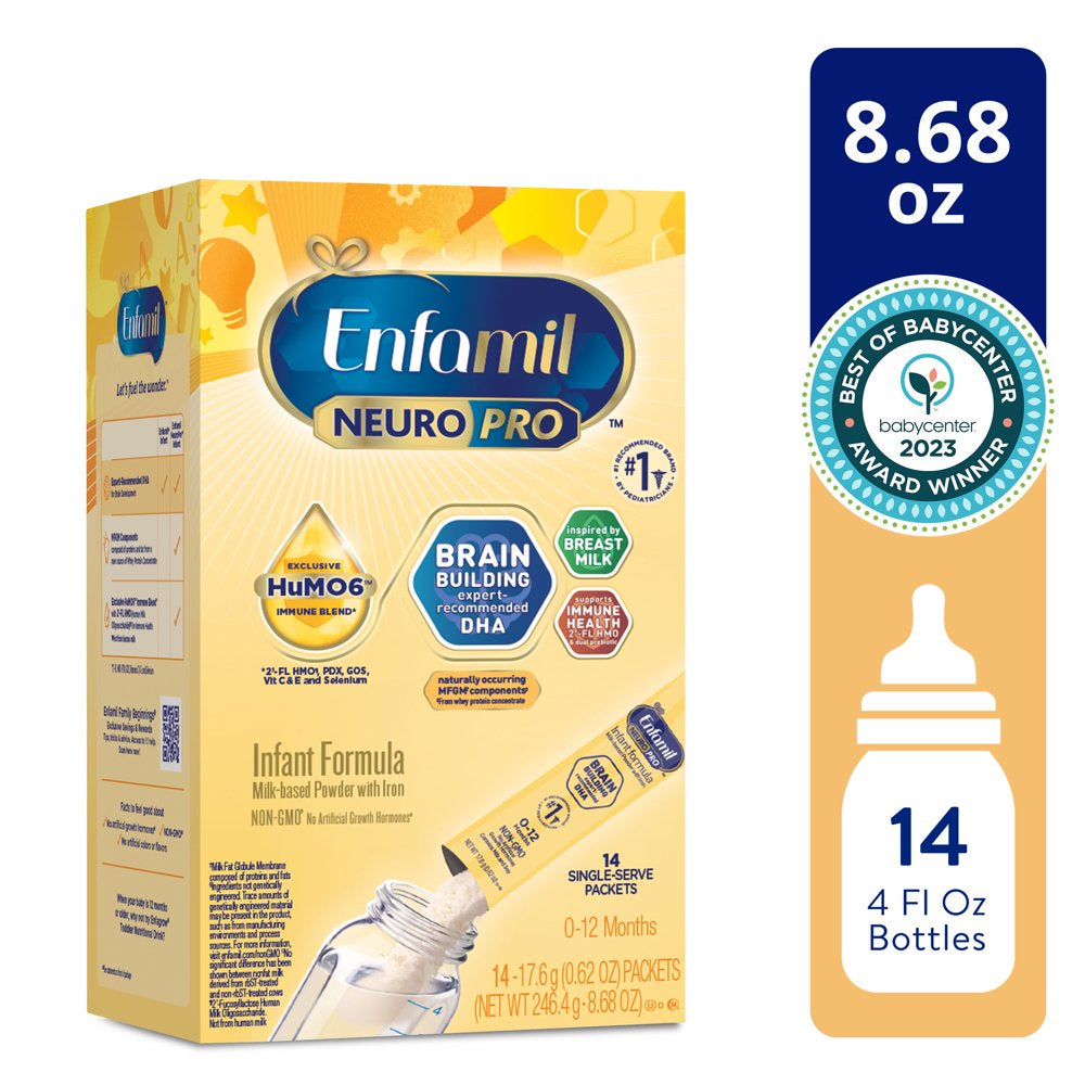 Enfamil Neuropro Baby Formula, Milk-Based Infant Nutrition, MFGM* 5-Year Benefit, Expert-Recommended Brain-Building Omega-3 DHA, Exclusive Humo6 Immune Blend, Non-Gmo, 17.6 G, 14 Sachets
