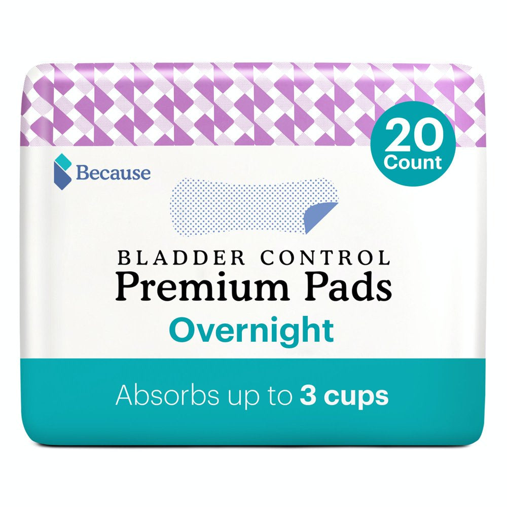 Because Premium Incontinence Pads for Women - Overnight Absorbency, 20 Ct