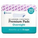 Because Premium Incontinence Pads for Women - Overnight Absorbency, 20 Ct