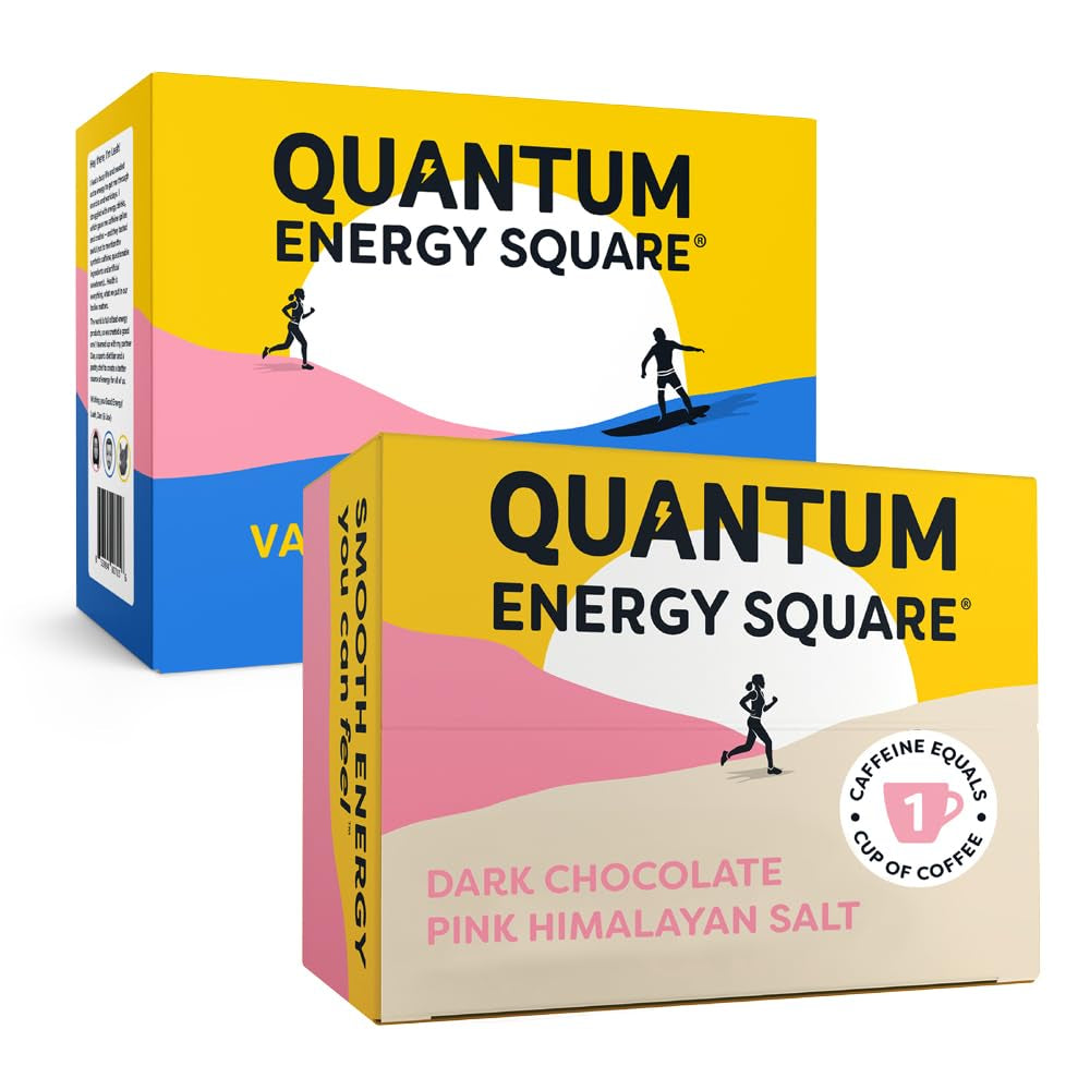 QUANTUM | Energy Square | Bundle Contains Variety 8-Pack + Dark Chocolate Pink Himalayan Salt 8-Pack | Gluten Free | Vegan | Dairy & Soy Free