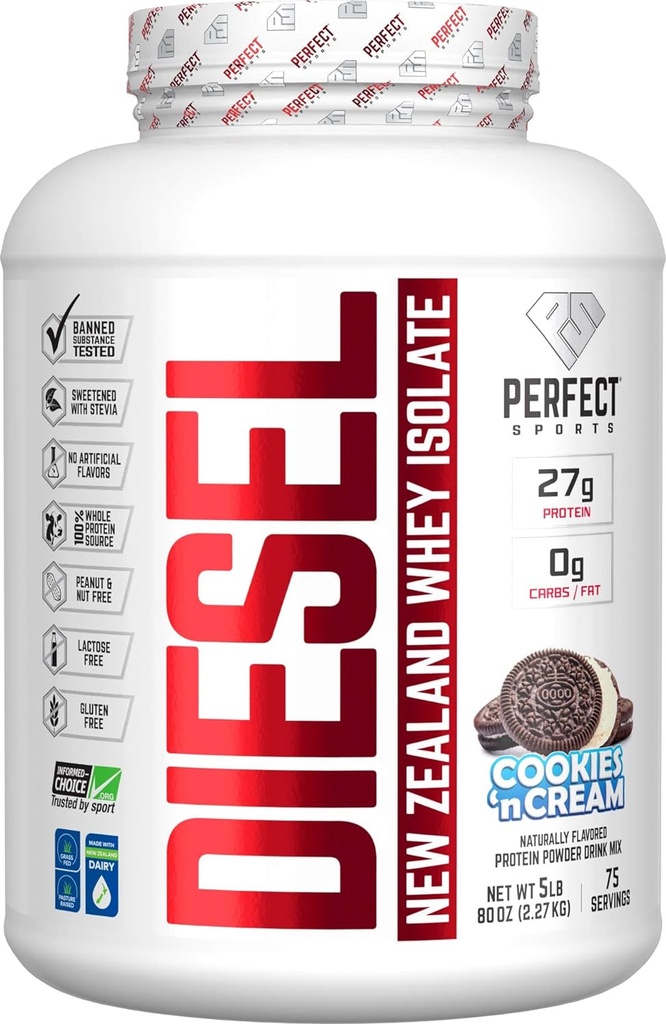 PERFECT Sports, Diesel 100% New Zealand Whey Isolate, Grass-Fed & Pasture Raised 5LB Cookies ‘N Cream