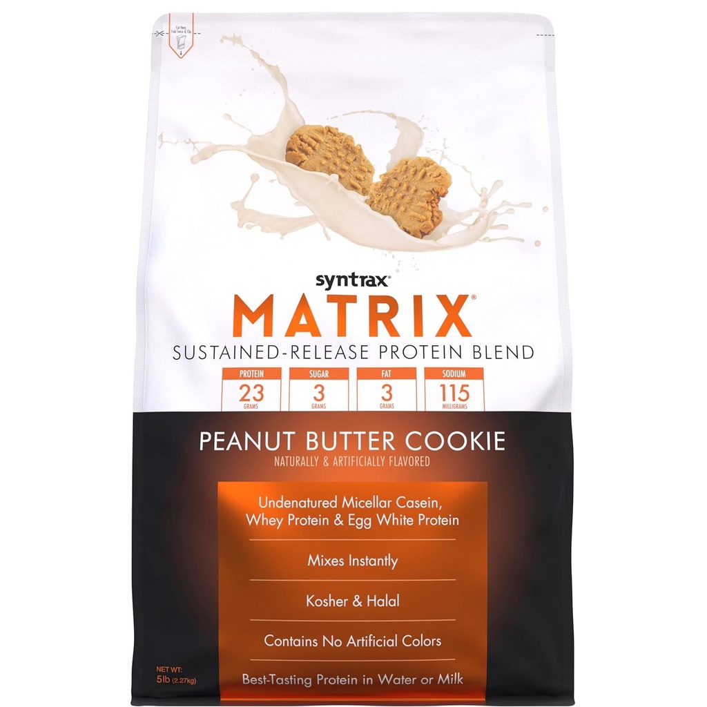 Syntrax - Matrix 5.0 - Peanut Butter Cookie - 5Lb Bag - High Protein 23G - Low Fat - Low Carb - Low Sugar