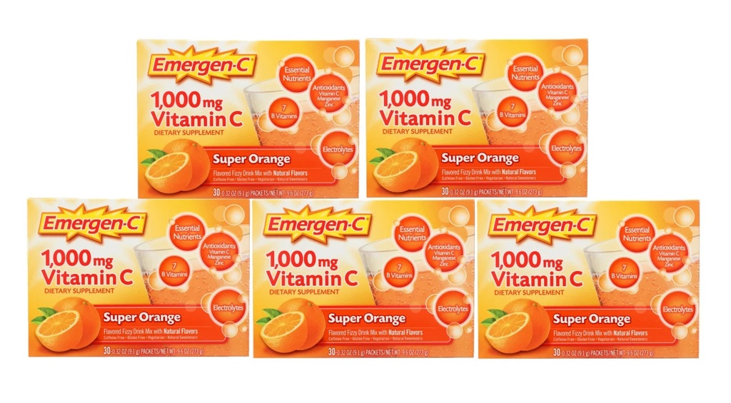 5 Pack | Emergen-C Dietary Supplement Drink Mix with 1000 Mg Vitamin C ...