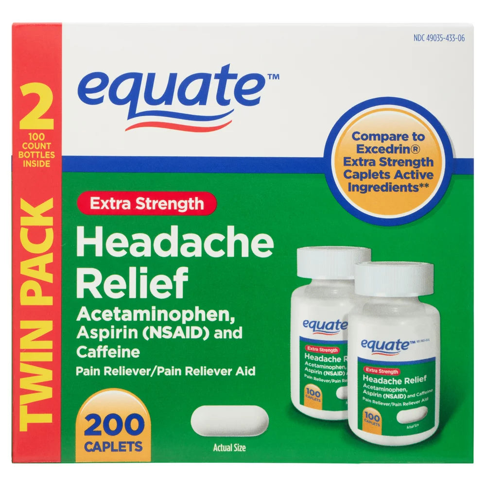 Equate Headache Relief Caplets - Twin Pack (100 Count)
