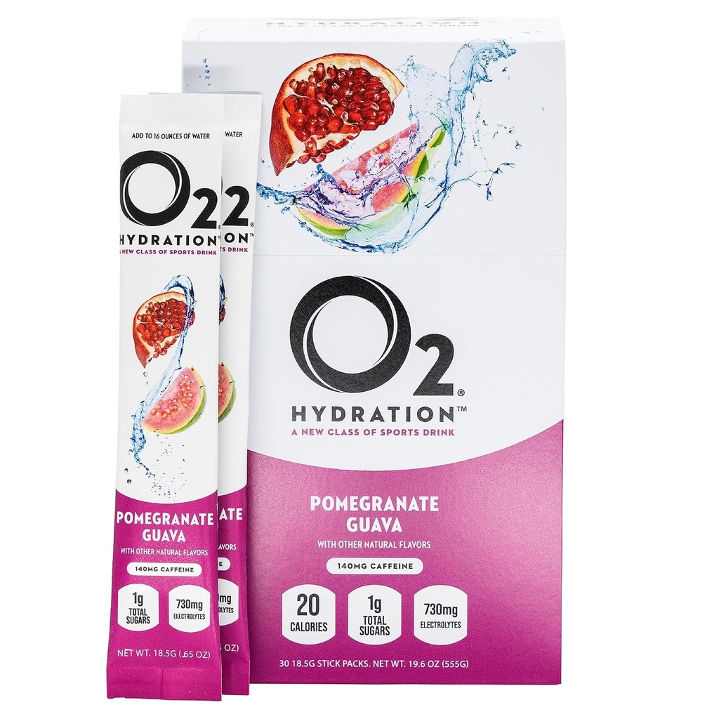 O2 Pomegranate Guava Electrolyte Drink Mix - Single-Serve Hydration ...